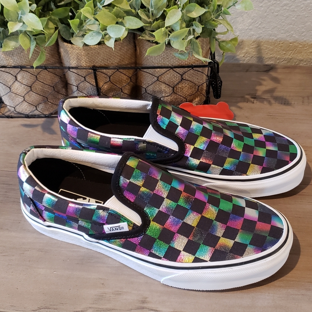 Vans Iridescent Slip-On Check Rainbow Shoes - Picture 2 of 10